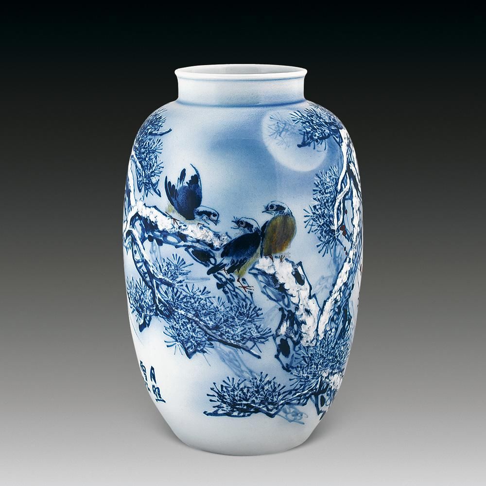 喻木華《月照雪松鳥鳴幽》瓶