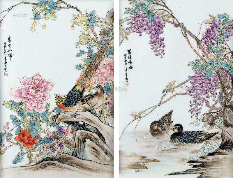 粉彩花鳥瓷板畫