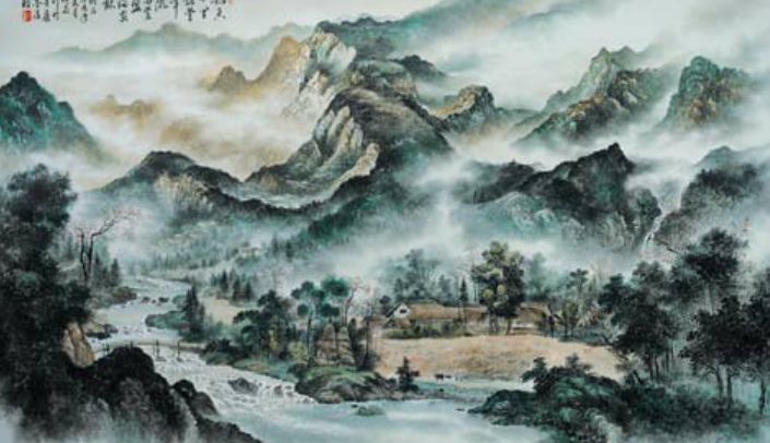 釉上彩工筆山水畫