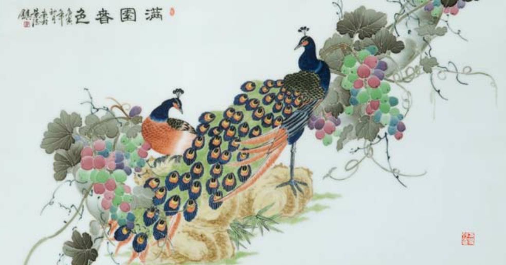 釉上彩工筆畫《滿園春色》