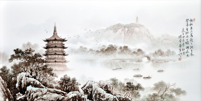 景德鎮陶瓷山水畫瓷板