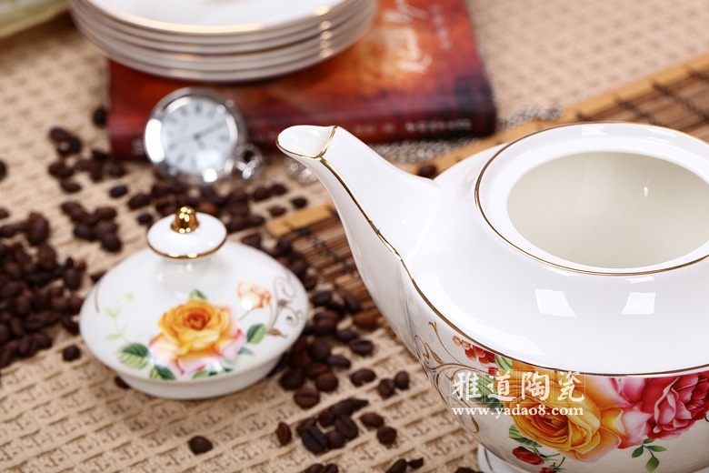 景德鎮陶瓷歐式禮品咖啡具套裝黃玫瑰