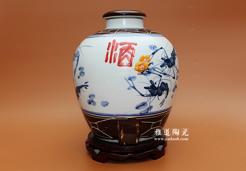 景德鎮藝術陶瓷酒壇20斤手繪蝦趣圖