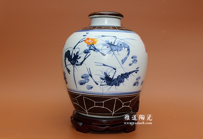 景德鎮藝術陶瓷酒壇20斤手繪蝦趣圖