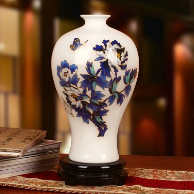 金絲白底藍牡丹麥稈花瓶 家居工藝擺件