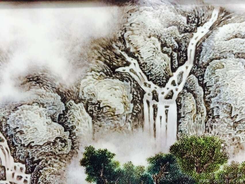汪野亭粉彩山水瓷板