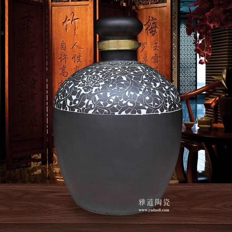 100斤小口高蓋雕刻原漿陶瓷酒壇-背面
