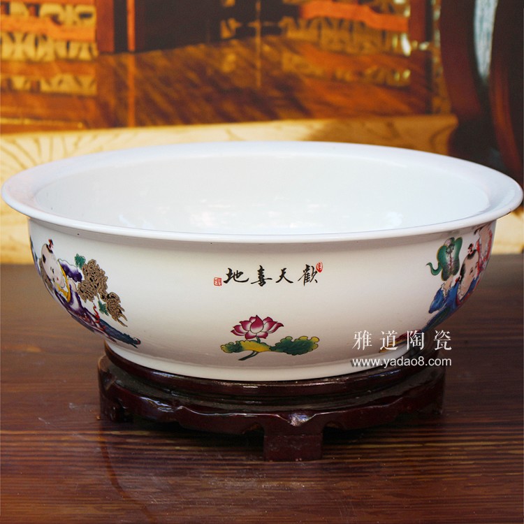 景德鎮陶瓷拌菜盆發面盆歡天喜地-背面