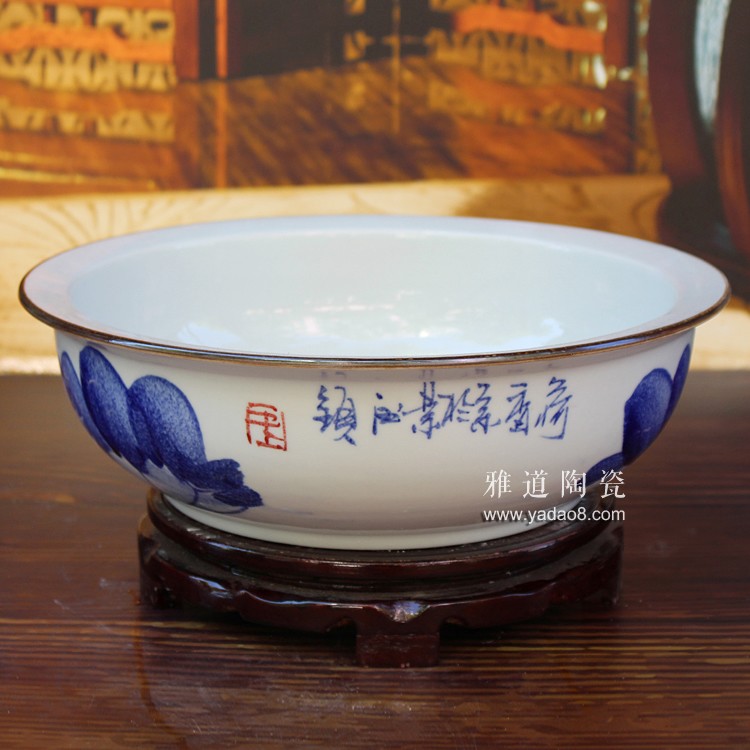 景德鎮手繪荷花拌菜盆超市醬菜盆-題字