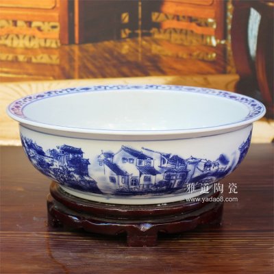 青花陶瓷和面盆涼菜盆江南水鄉