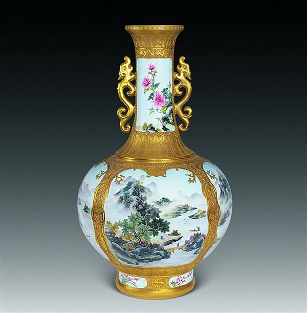 陶瓷粉彩山水畫