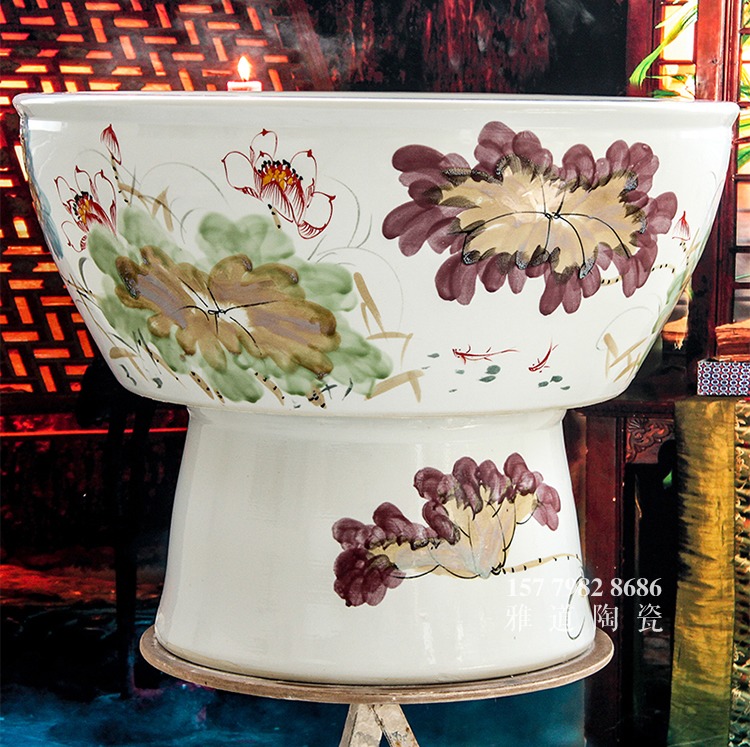 景德鎮手繪荷花清香陶瓷魚缸