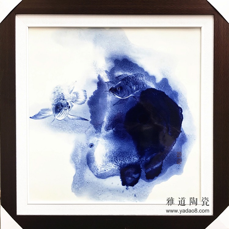 景德鎮青花瓷板畫手繪潑墨年年有余
