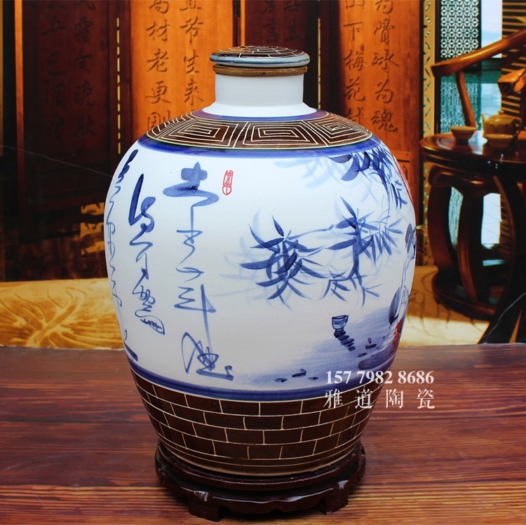 景德鎮手繪藝術陶瓷酒壇李白醉酒
