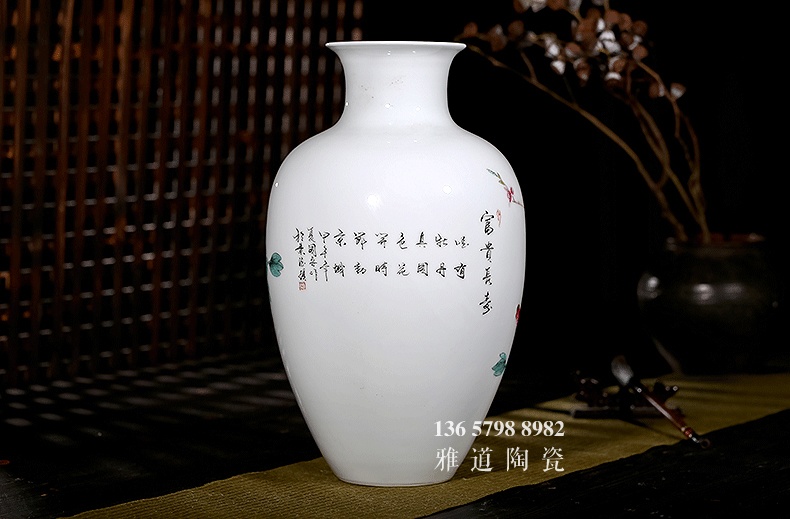 景德鎮名家手繪陶瓷花瓶富貴長壽-題字