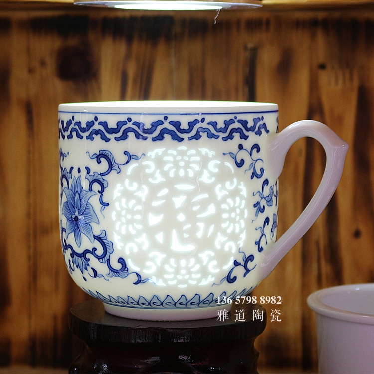 福祿壽禧手繪青花玲瓏高檔泡茶杯透光圖