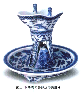 乾隆青花云鶴紋帶托爵杯