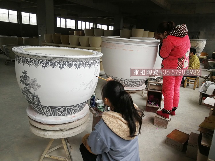 定做廣場園林養花種樹陶瓷大缸-繪畫