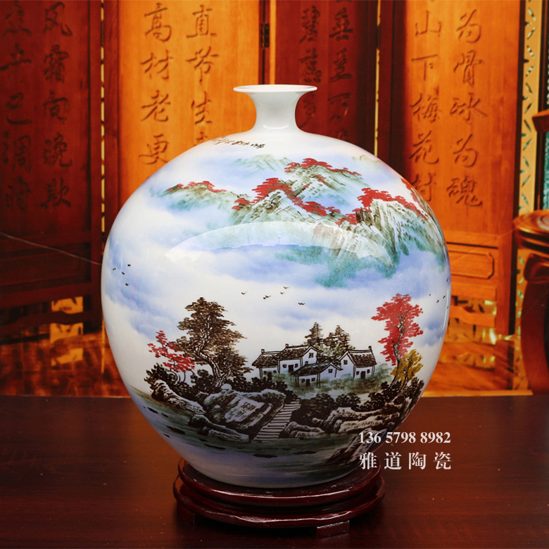 景德鎮名家手繪山水藝術陶瓷花瓶擺件