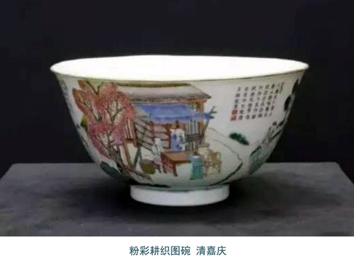 清嘉慶粉彩耕織圖碗