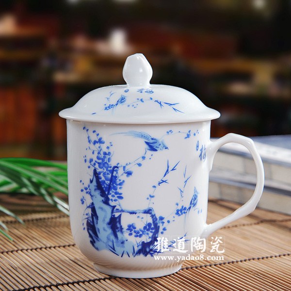 梅蘭竹菊四君子陶瓷辦公杯會議杯(圖2) 梅花陶瓷辦公杯會議杯