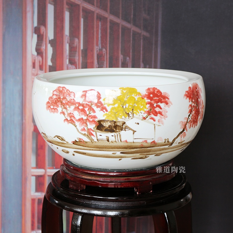 手繪陶瓷聚寶盆工藝品擺件（金秋）(圖2)