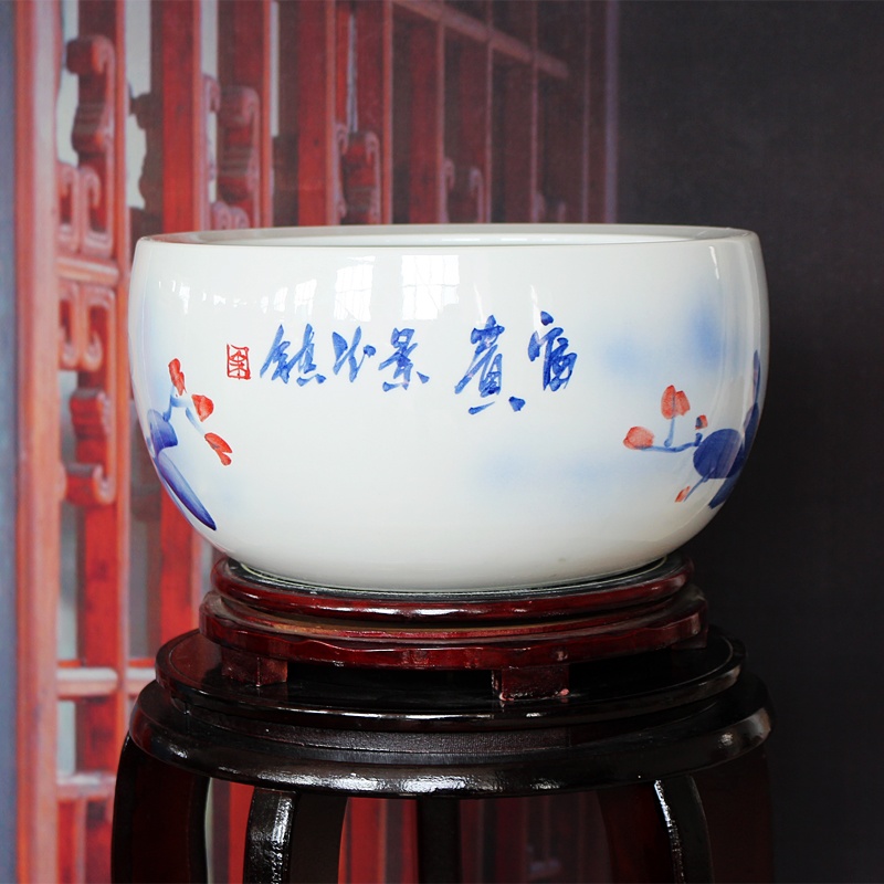 手繪牡丹聚寶盆招財聚財擺件(圖3)