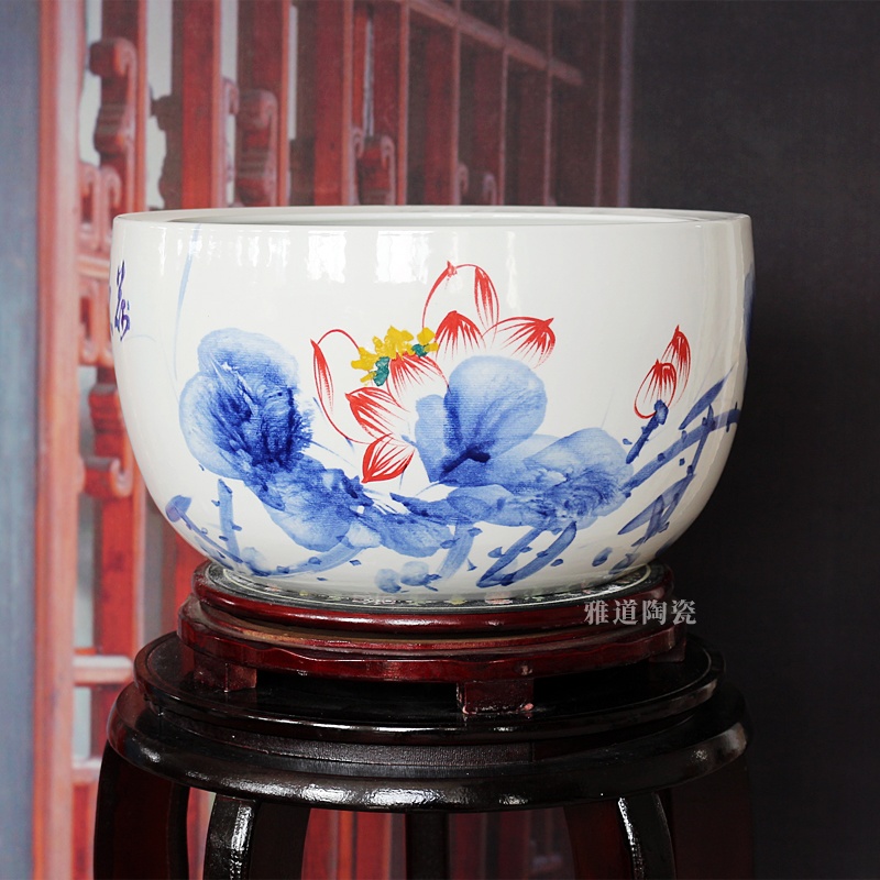 手繪荷花室內水仙睡蓮聚寶盆缸(圖2)