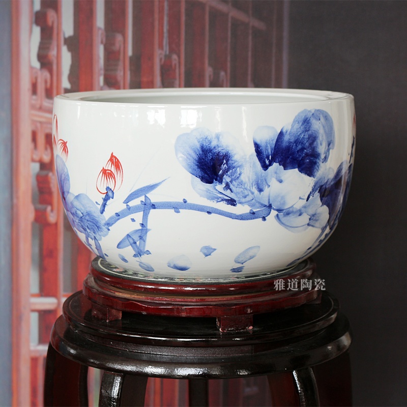 手繪荷花室內水仙睡蓮聚寶盆缸(圖3)