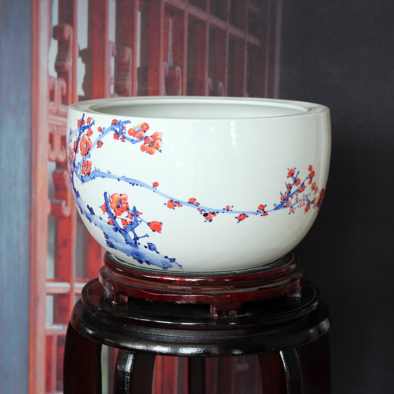 手繪梅花景德鎮陶瓷聚寶盆(圖3)