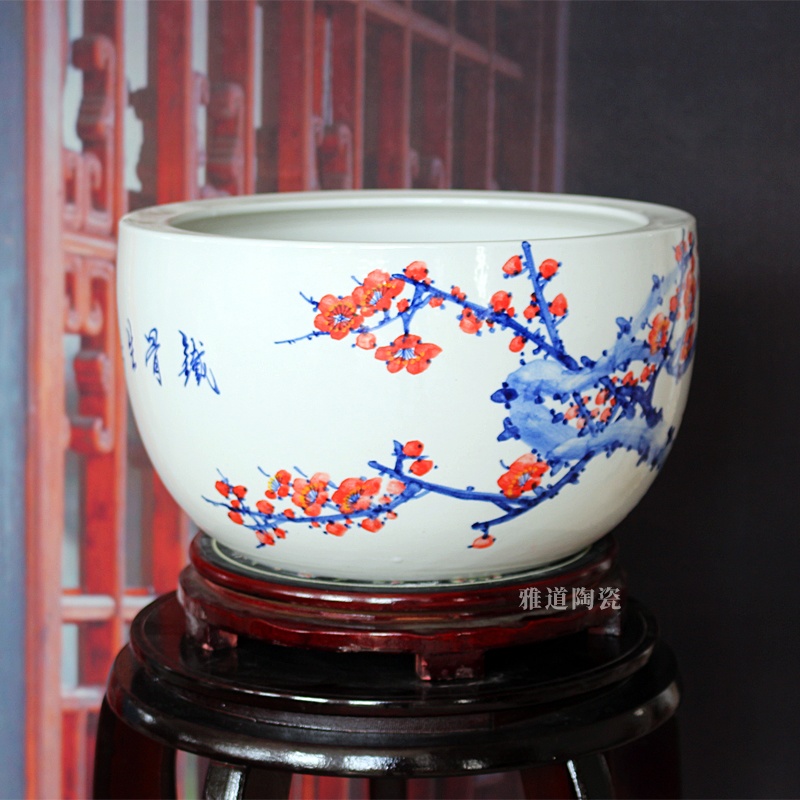 手繪梅花景德鎮陶瓷聚寶盆(圖5)