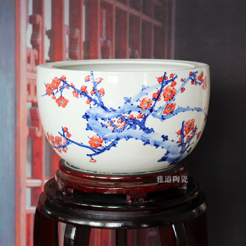 手繪梅花景德鎮陶瓷聚寶盆(圖2)