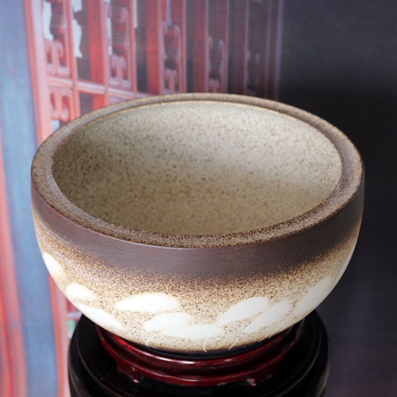水仙花銅錢草陶瓷聚寶盆擺件(圖3)