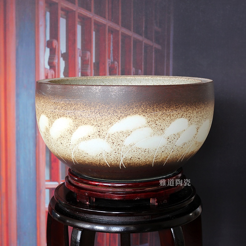 水仙花銅錢草陶瓷聚寶盆擺件(圖4)