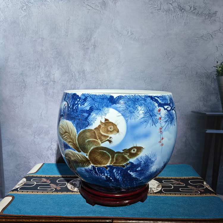 手繪陶瓷花瓶小缸家居客廳玄關擺件（金鼠旺財）(圖1)