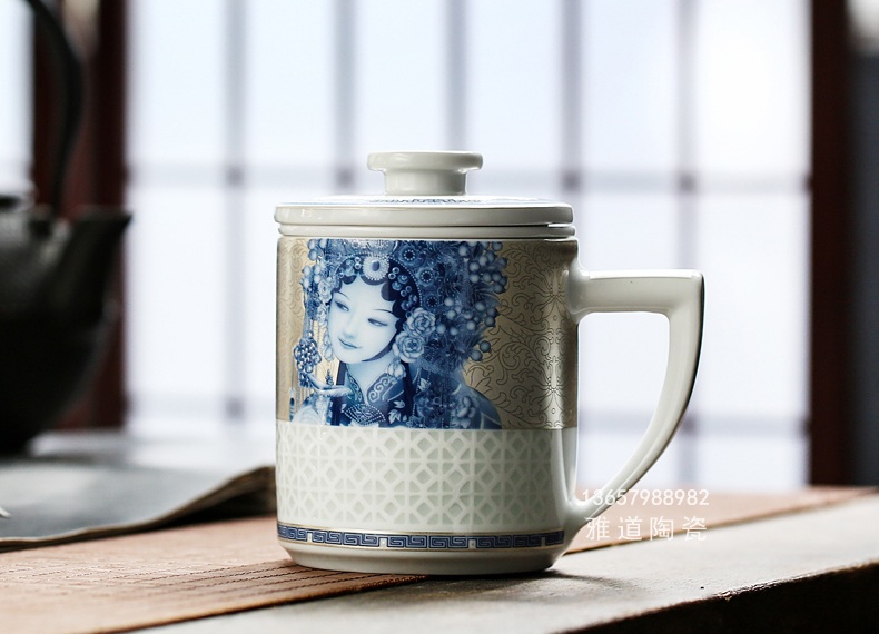 景德鎮陶瓷帶蓋帶過濾本銀扒花泡茶杯
