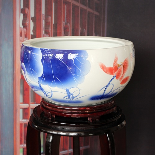 景德鎮陶瓷器聚寶盆睡蓮缸（清香）