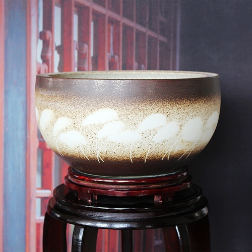 水仙花銅錢草陶瓷聚寶盆擺件